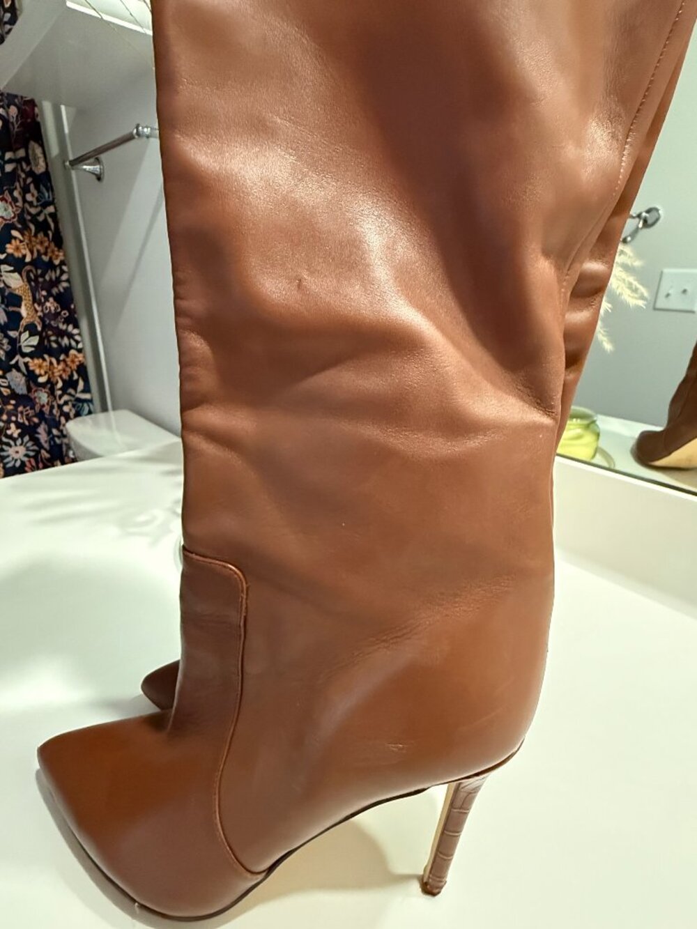 Cognac Nine West Taler Heeled Dress Boots